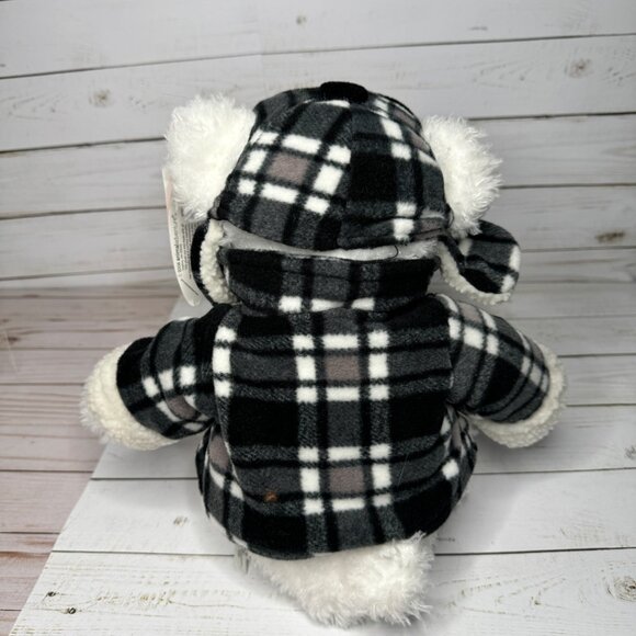 Animal Adventure 15" White Bear Black Plaid Winter Jacket Cap Plush Stuffed Toy - Picture 3 of 9